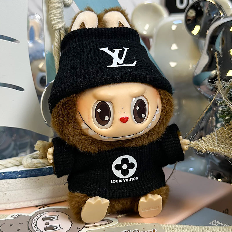 Labubu Outfit – “LV Noir Monogram Knit Set” (Fits 17cm Labubu Macron / Have a Seat / Big into Energy)